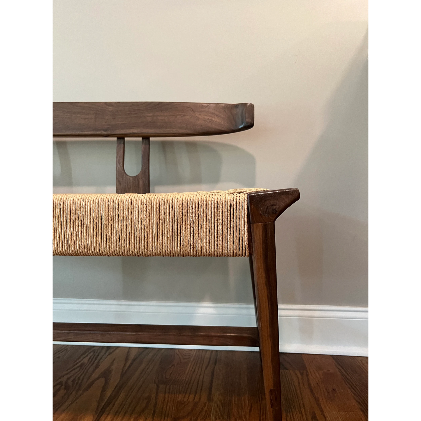 Walnut Danish Cord Entry Bench – Handwoven Mid-Century Modern