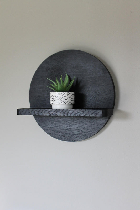 Round Wall Shelf - Oak Stained Black