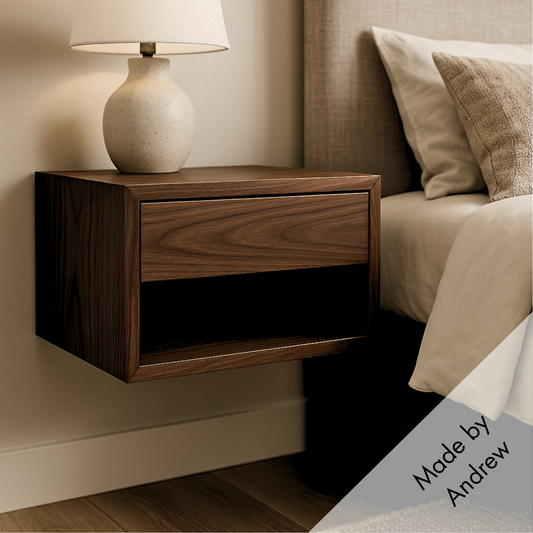 Walnut Floating Nightstand Wall Mounted Solid Wood Bedside Table