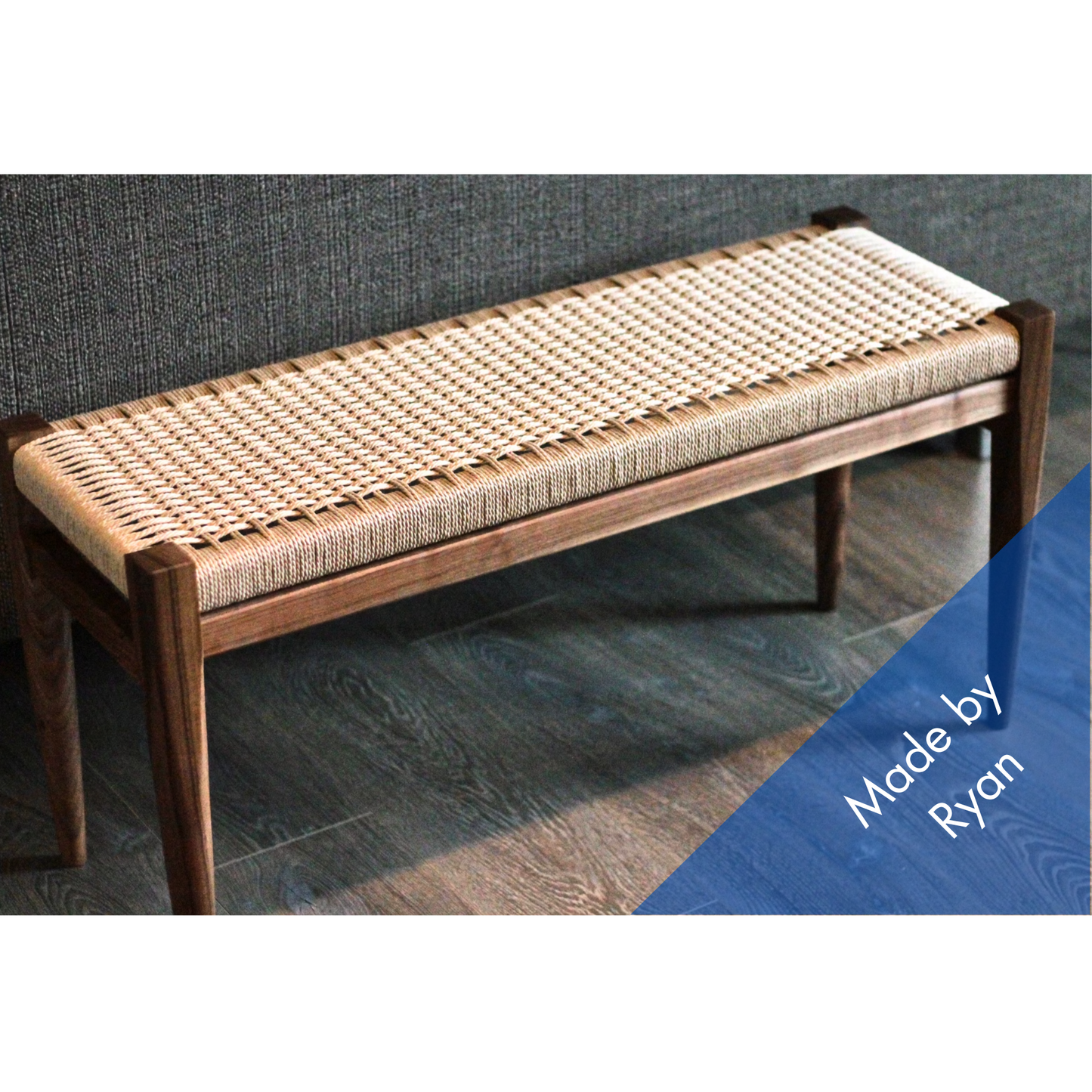 Walnut Danish Cord Bench – Handmade Solid Walnut Seating