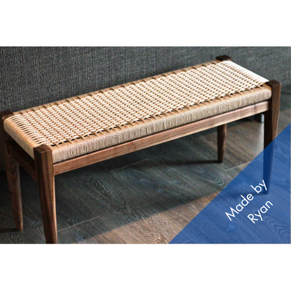 Walnut Danish Cord Bench – Handmade Solid Walnut Seating