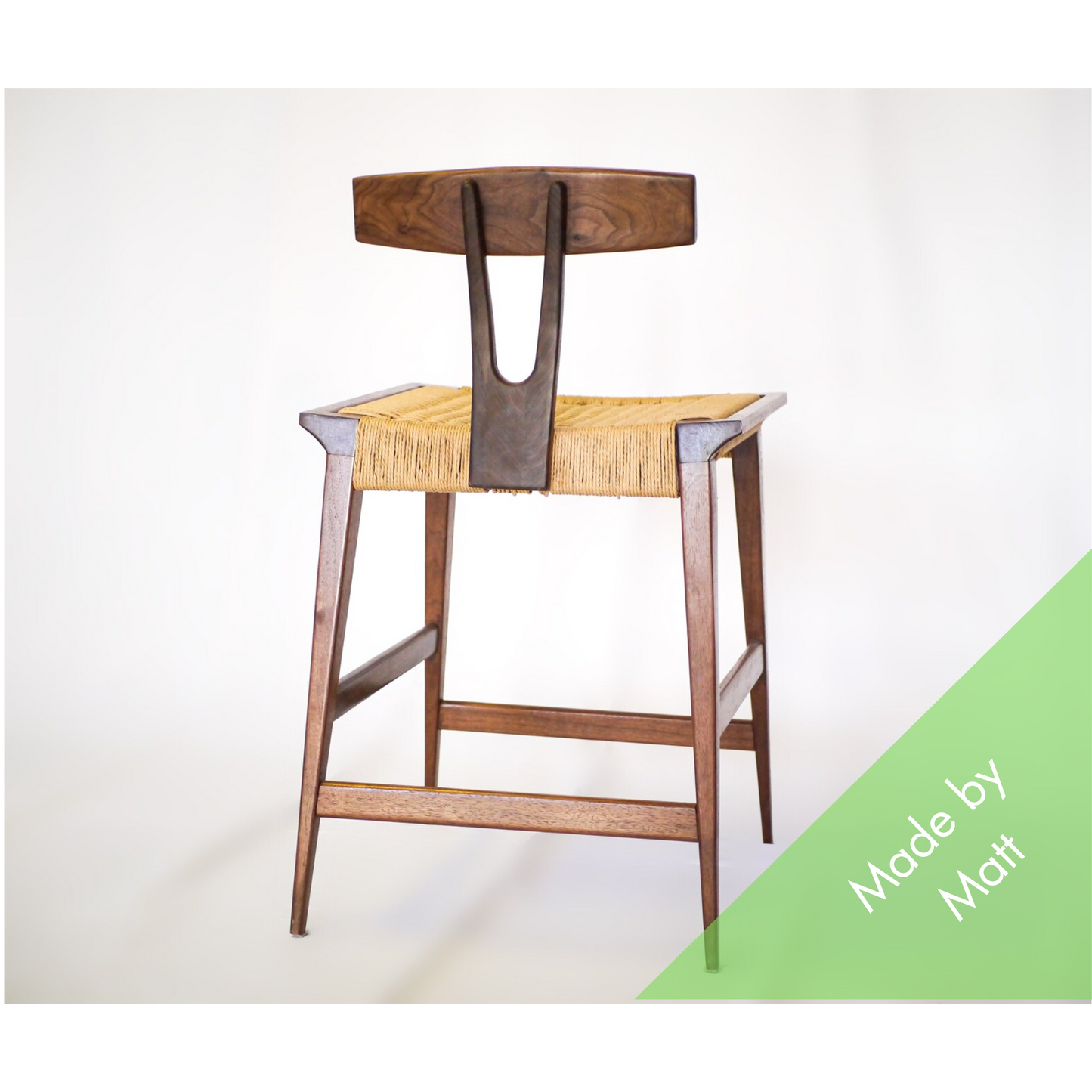 Walnut Danish Cord Counter & Bar Stool | Mid-Century Wishbone Back