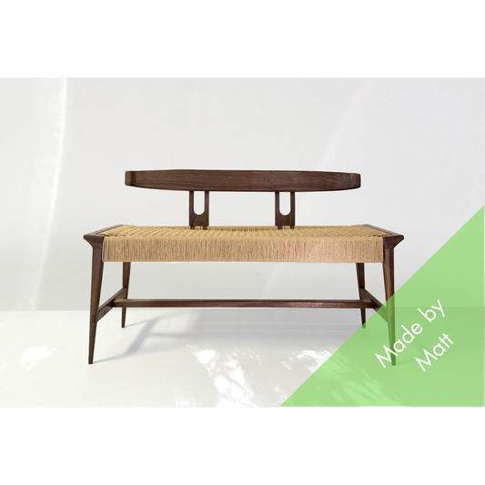 Walnut Danish Cord Entry Bench – Handwoven Mid-Century Modern