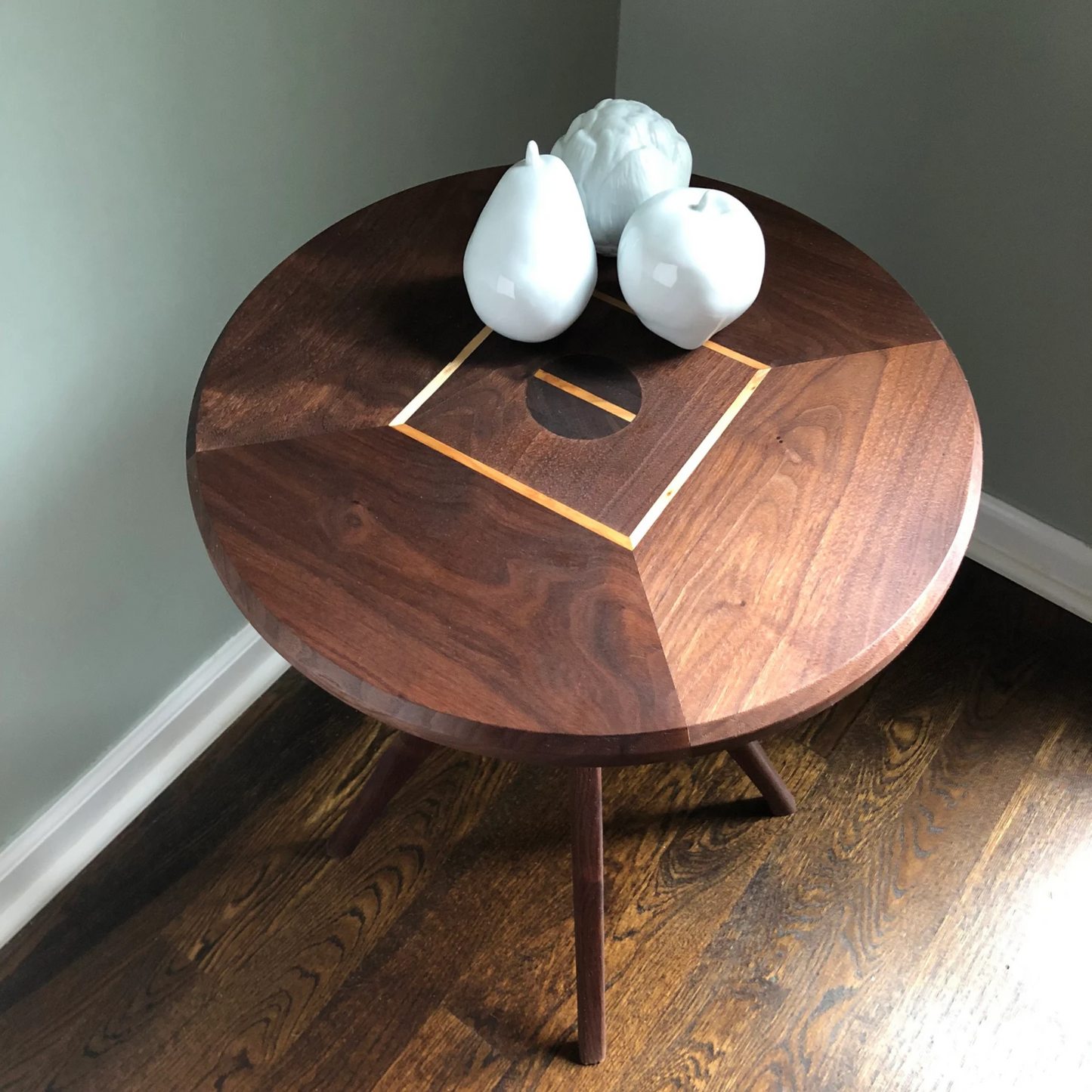Walnut Round Side Table | Modern Solid Wood Accent Table