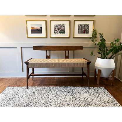 Walnut Danish Cord Entry Bench – Handwoven Mid-Century Modern