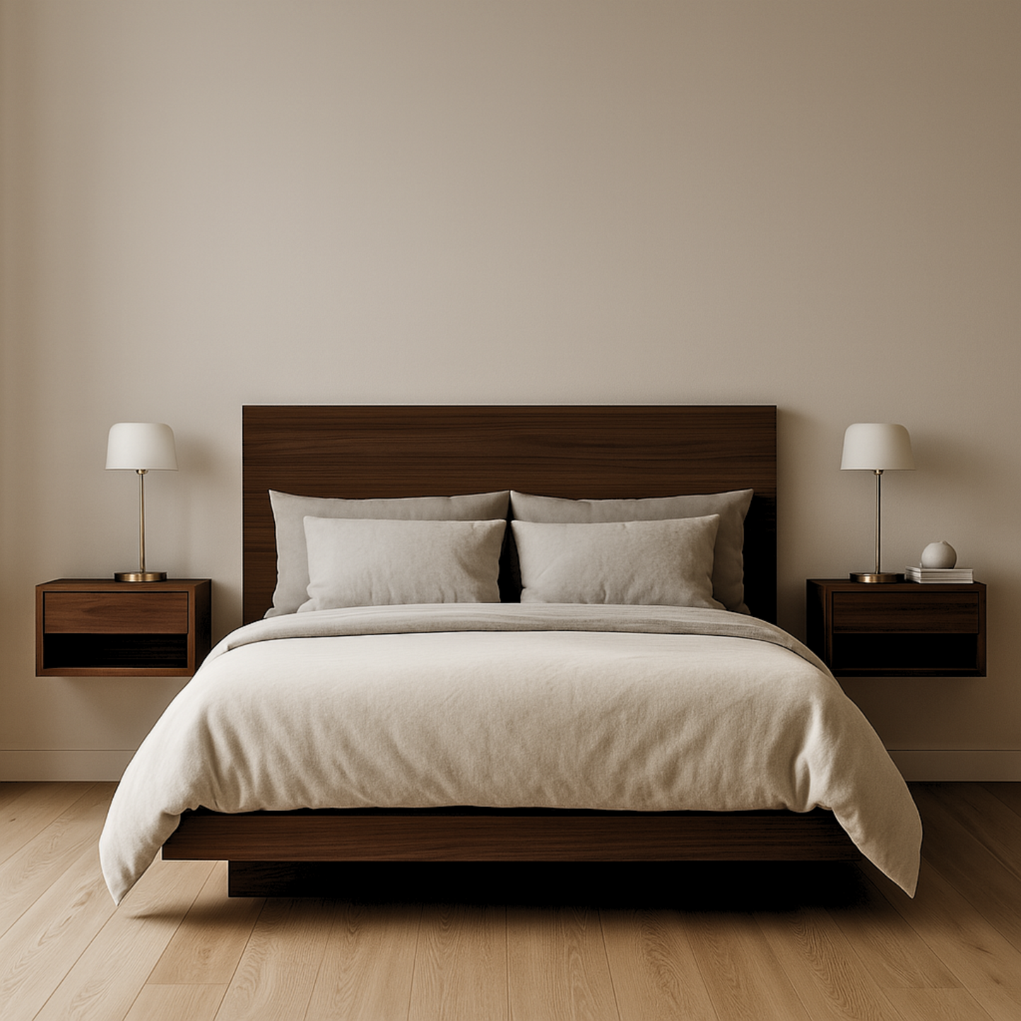 Walnut Floating Nightstand Wall Mounted Solid Wood Bedside Table