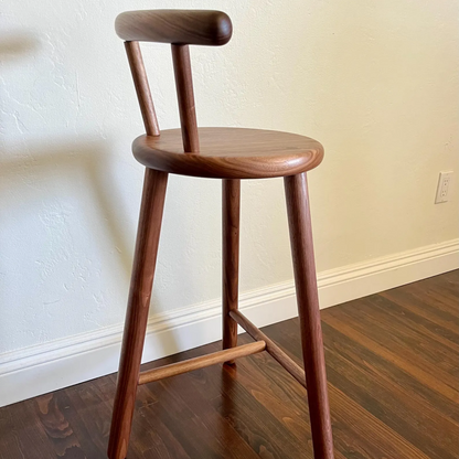 Walnut Counter Height Stool with Backrest | 25 Inch Seat Height