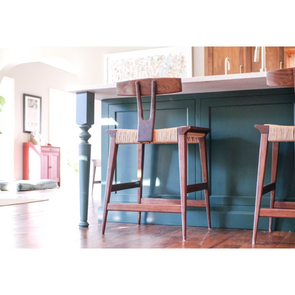 Walnut Danish Cord Counter & Bar Stool | Mid-Century Wishbone Back