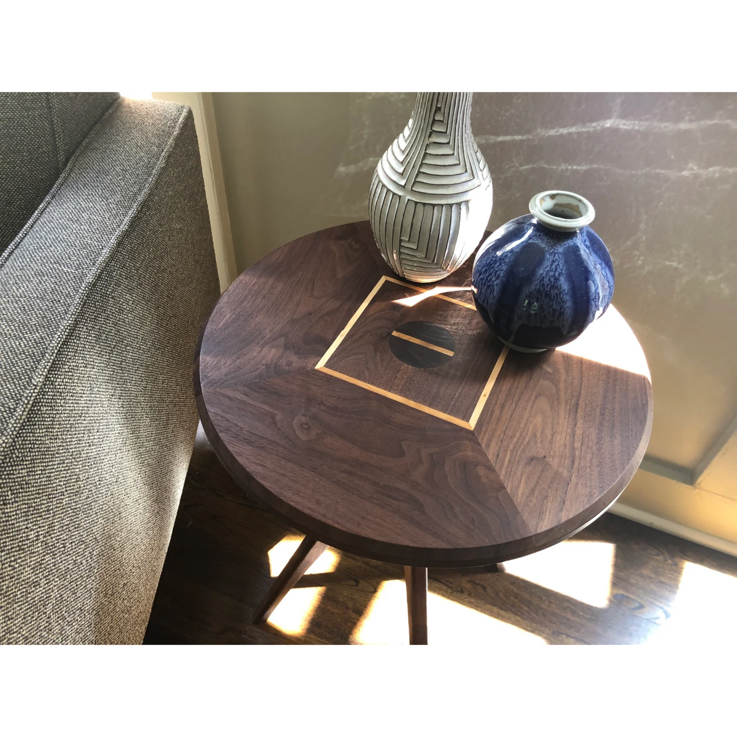 Walnut Round Side Table | Modern Solid Wood Accent Table