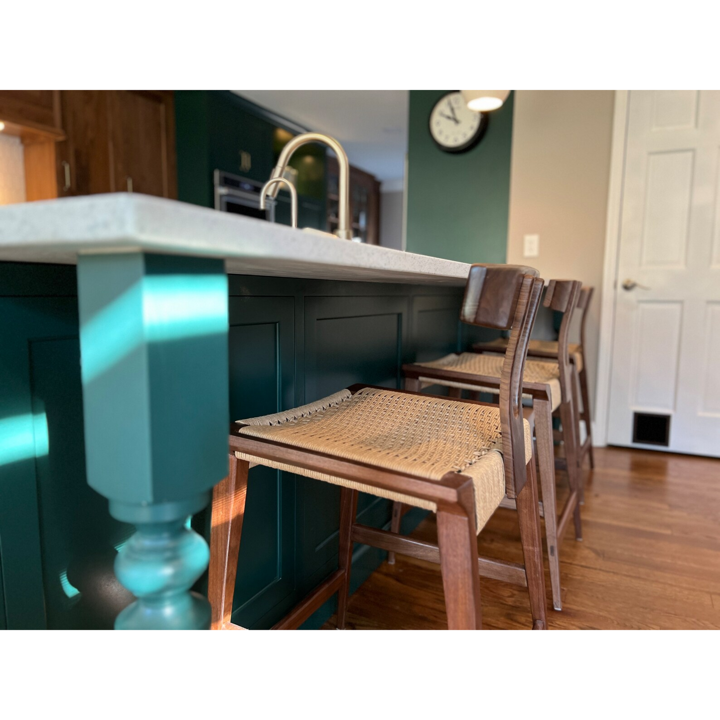 Walnut Danish Cord Counter & Bar Stool | Mid-Century Wishbone Back