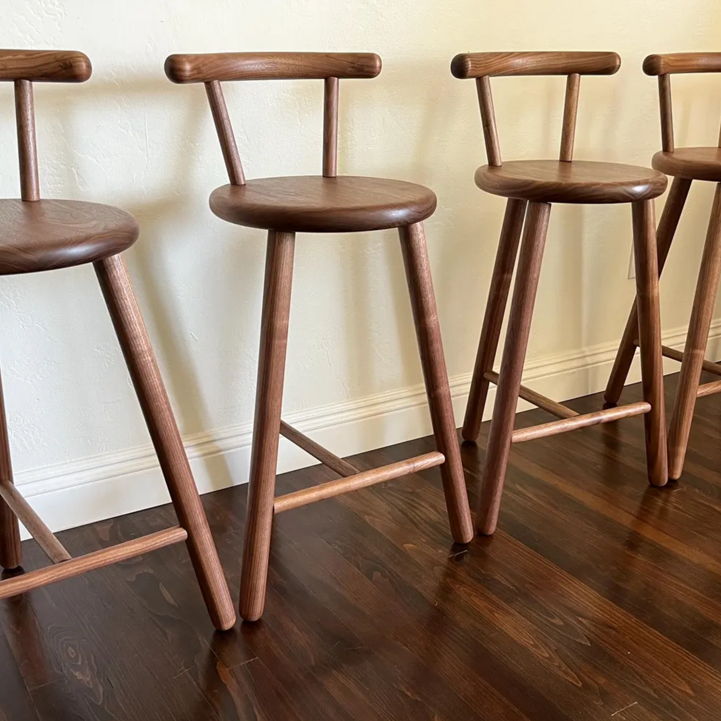 Walnut Counter Height Stool with Backrest | 25 Inch Seat Height