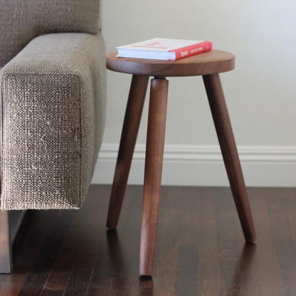 Walnut Tripod Side Table | 20″ Stool