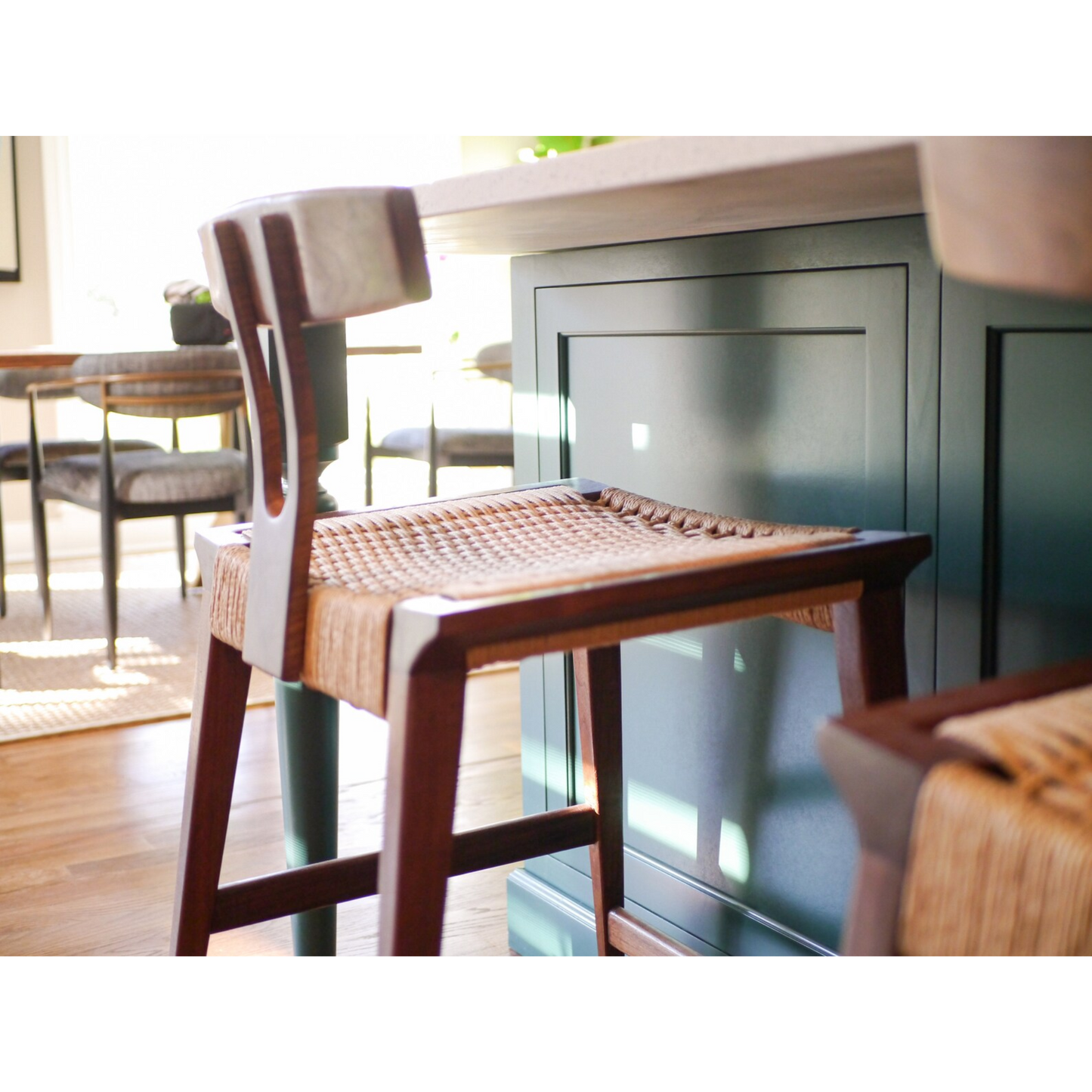 Walnut Danish Cord Counter & Bar Stool | Mid-Century Wishbone Back