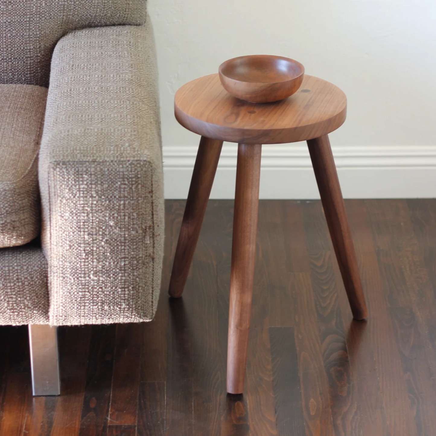 Walnut Tripod Side Table | 20″ Stool