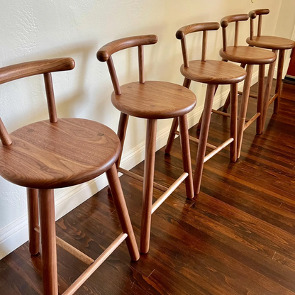 Walnut Counter Height Stool with Backrest | 25 Inch Seat Height