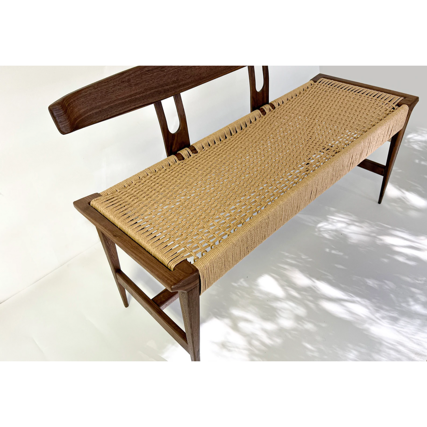 Walnut Danish Cord Entry Bench – Handwoven Mid-Century Modern