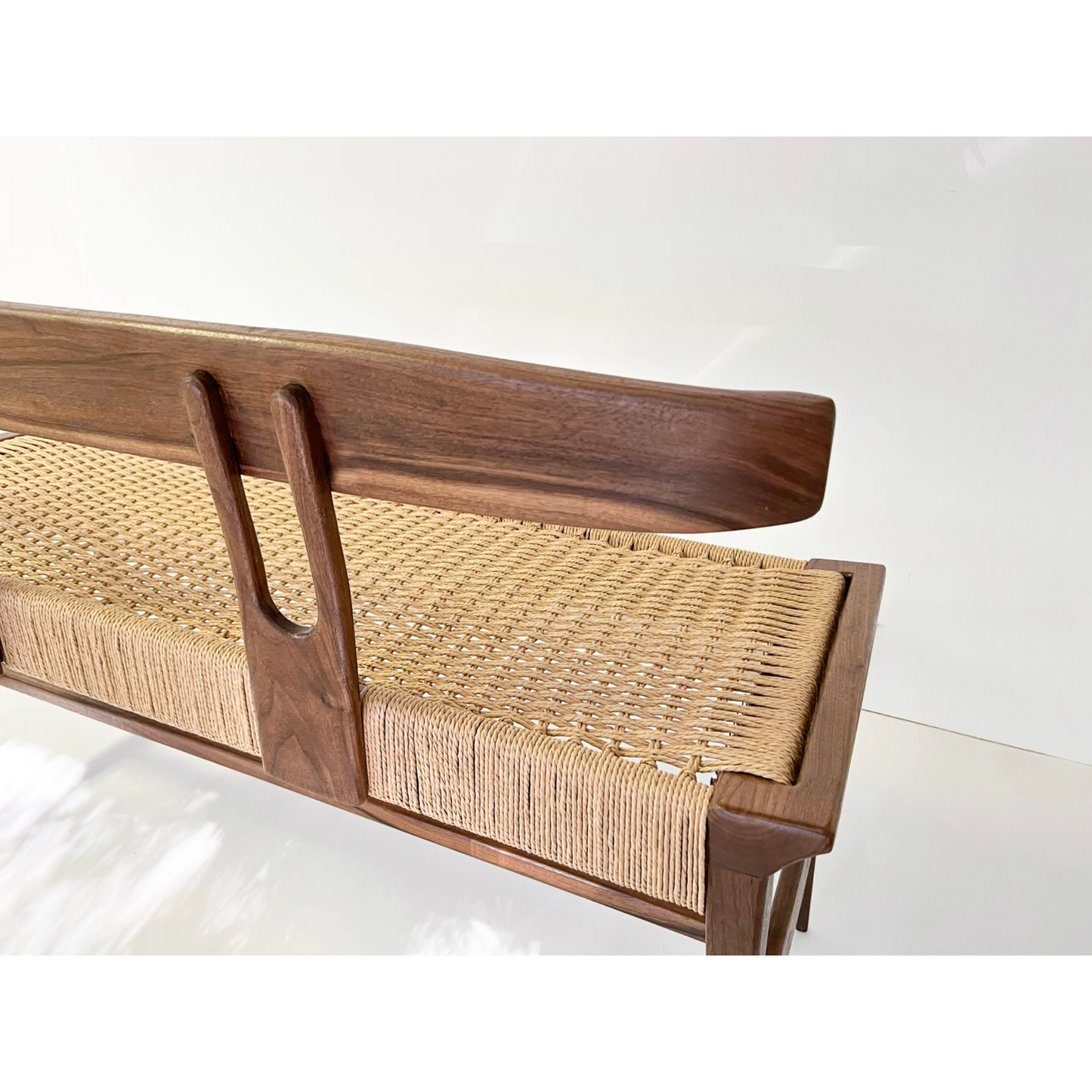Walnut Danish Cord Entry Bench – Handwoven Mid-Century Modern