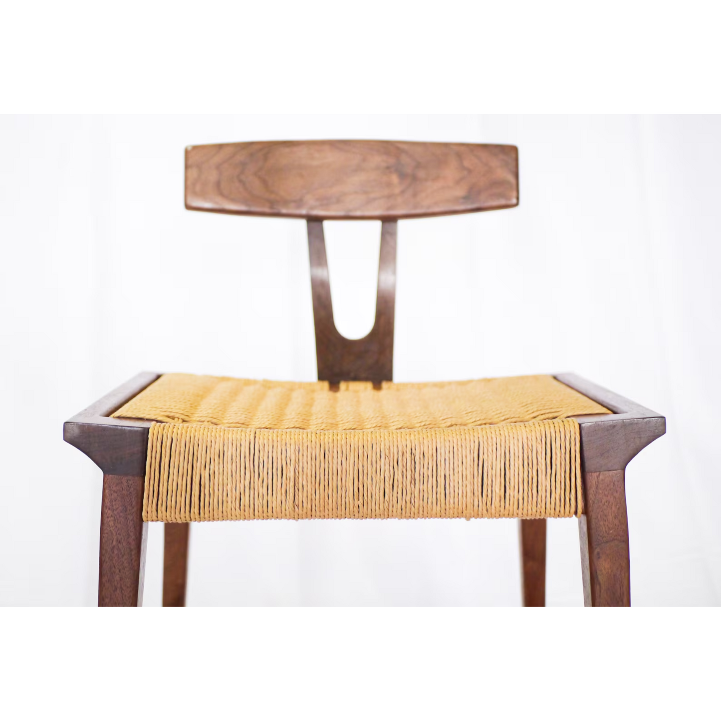 Walnut Danish Cord Counter & Bar Stool | Mid-Century Wishbone Back