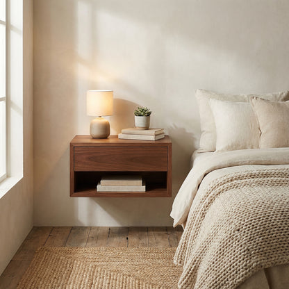 Walnut Floating Nightstand with Drawer