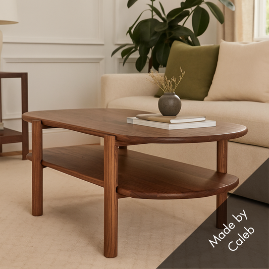 Handcrafted Walnut Coffee Table – Oval Two-Tier