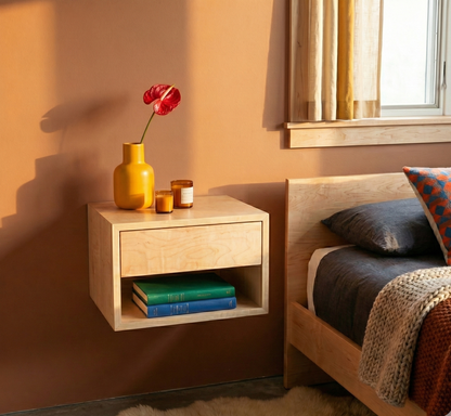 Maple Floating Nightstand with Drawer